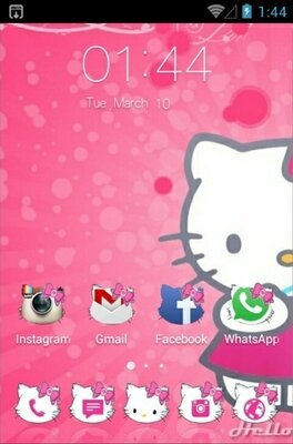 Hello Kitty Pink android theme home screen