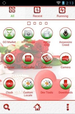 Valentine's Day android theme application menu